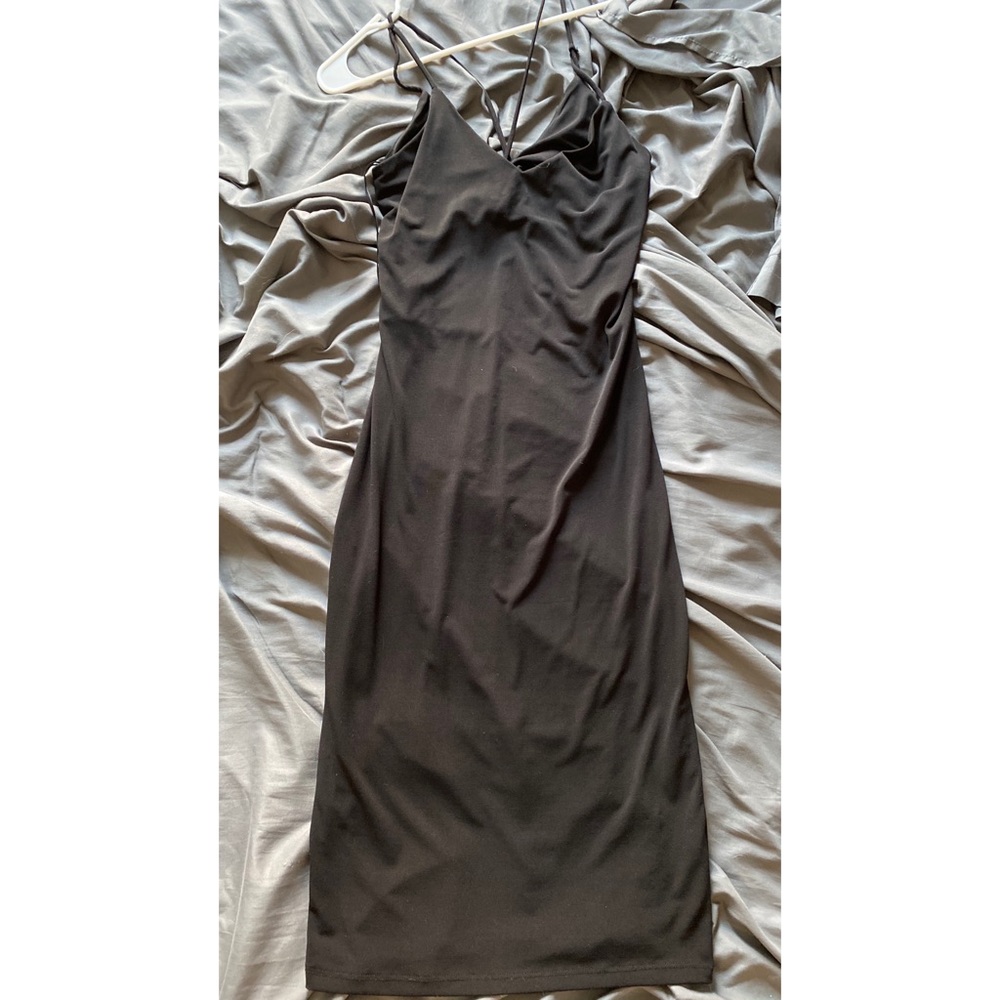 Strappy tight black midi dress